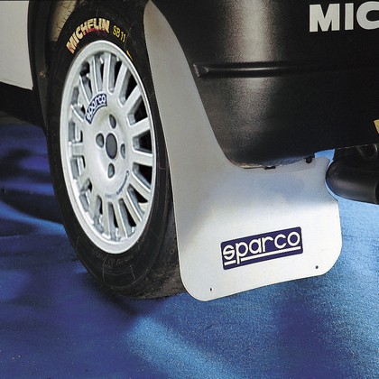 Sparco 2-Pc Universal White Mud Flap Set - Click Image to Close